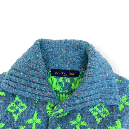LOUIS VUITTON SS22 SIGNATURE MONOGRAM KNIT CARDIGAN GREEN / TURQUOISE M | Medium, Green