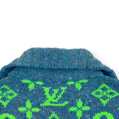 LOUIS VUITTON SS22 SIGNATURE MONOGRAM KNIT CARDIGAN GREEN / TURQUOISE M | Medium, Green