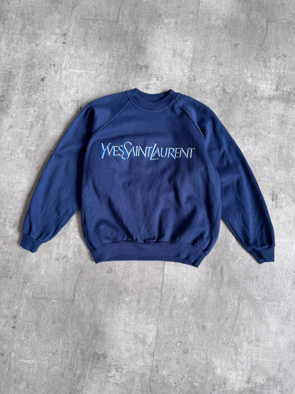 YSL Spellout Cotton Navy Sweater
