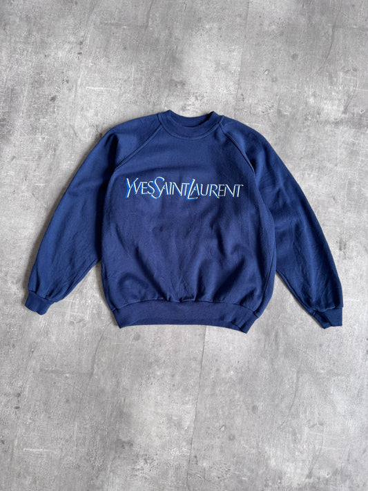 YSL Spellout Cotton Navy Sweater