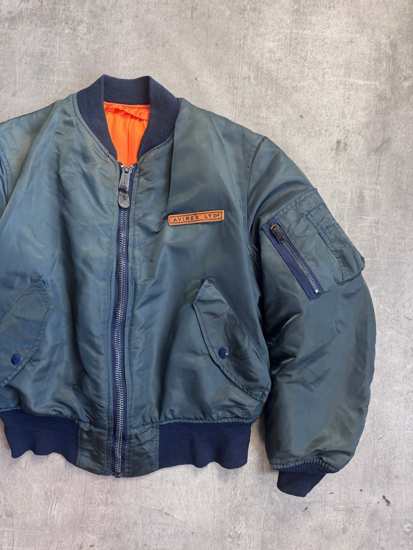 Avirex Sun Faded Green Rib Knit Trim Bomber Jacket