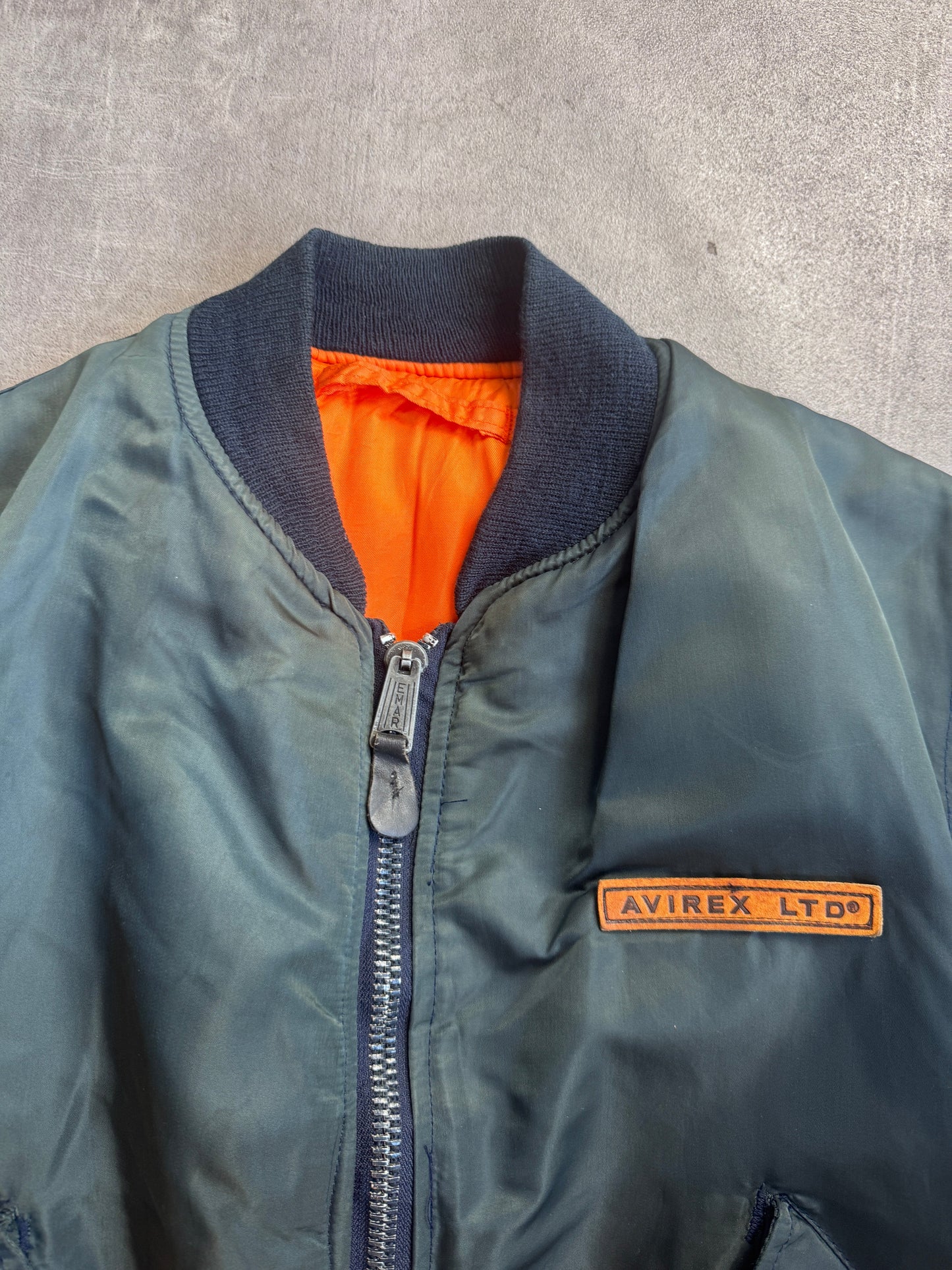 Avirex Sun Faded Green Rib Knit Trim Bomber Jacket