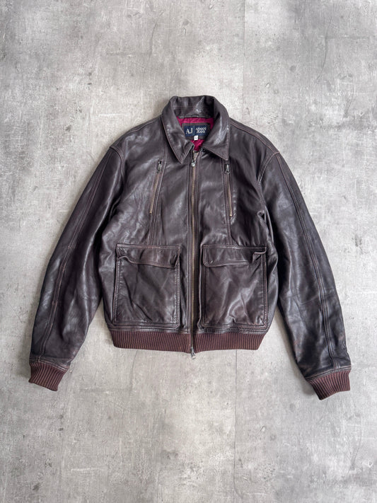 Armani Jeans Silk Lined Brown Leather Jacket