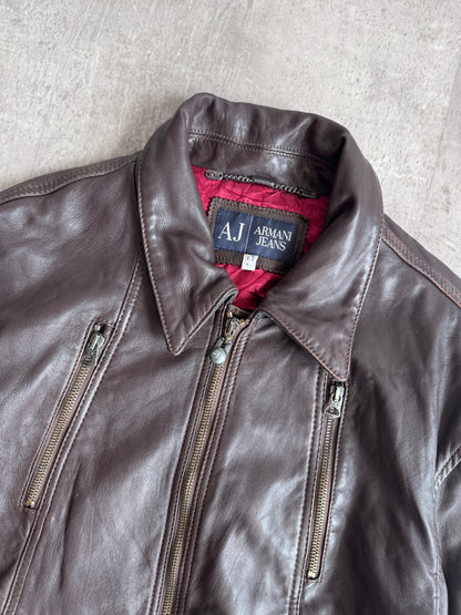 Armani Jeans Silk Lined Brown Leather Jacket
