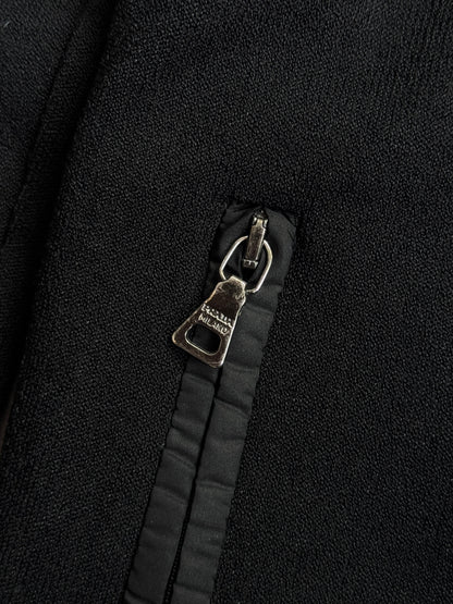 Prada Black Knit Asymmetric Zip Up Nylon Trim Cardigan