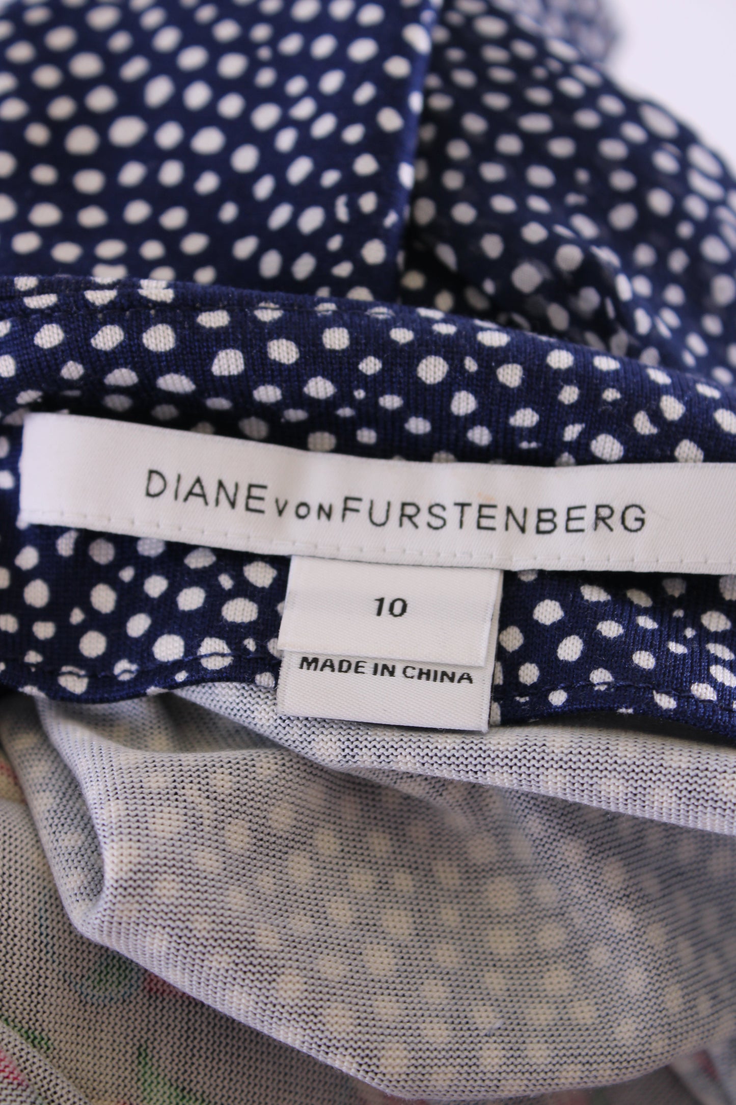 Diane Von Furstenberg S/S Dot/ Flower Print Wrap Dress Navy/ White 14 | O/S, Navy