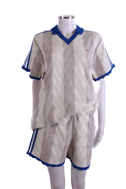 Adidas S/S Polo/Shorts Co-ord White/ Blue M | Medium, Blue