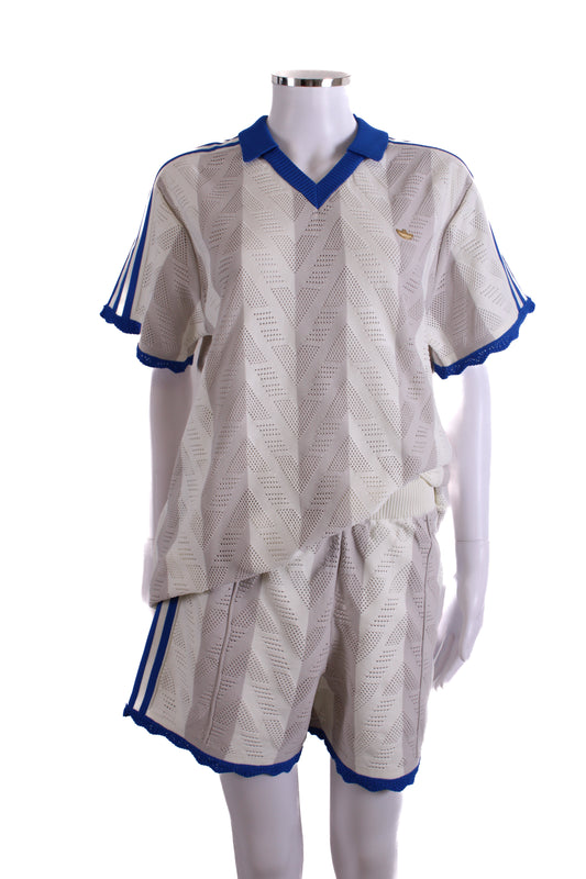 Adidas S/S Polo/Shorts Co-ord White/ Blue M | Medium, Blue