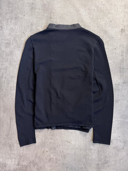 Prada Black Knit Asymmetric Zip Up Nylon Trim Cardigan