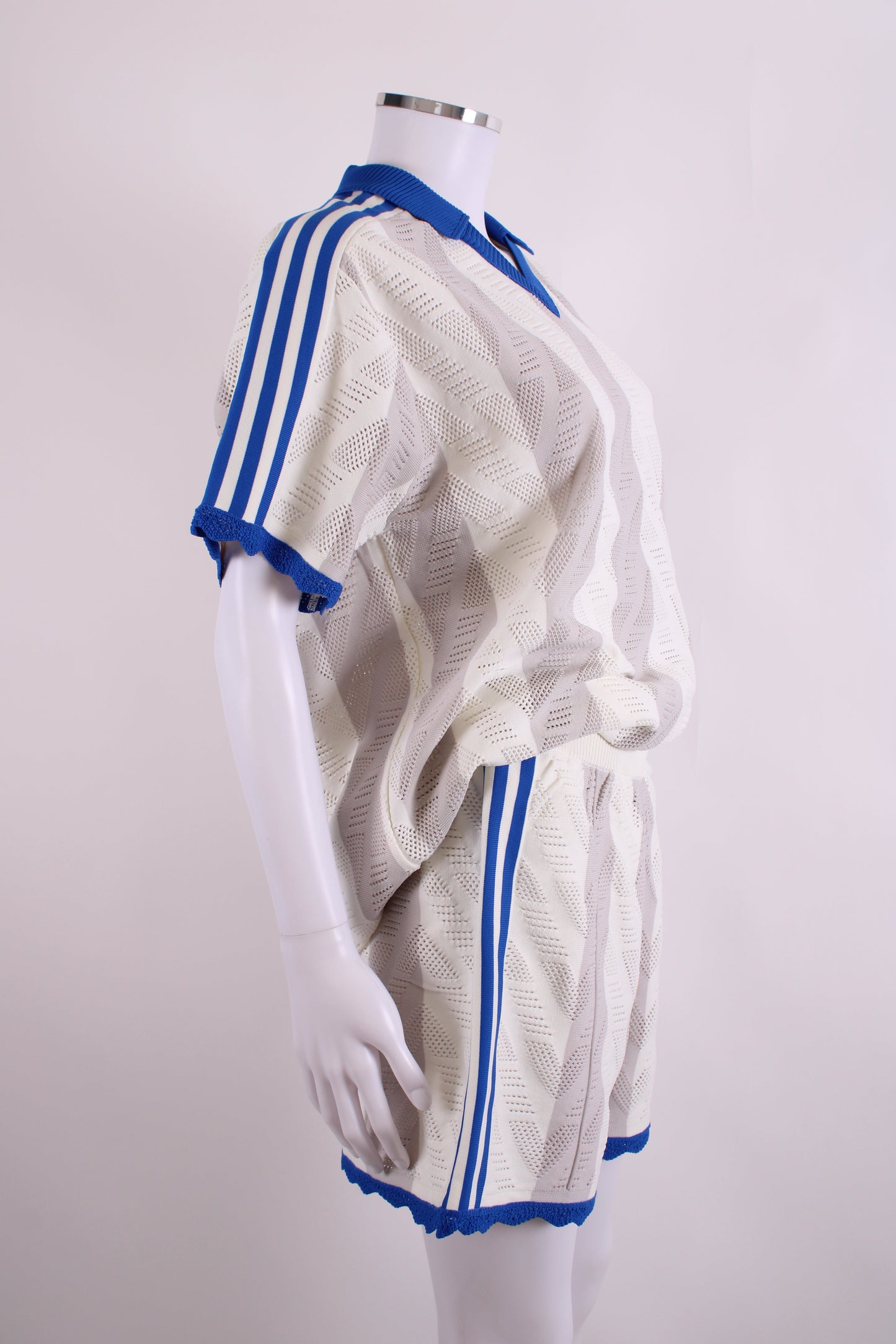 Adidas S/S Polo/Shorts Co-ord White/ Blue M | Medium, Blue