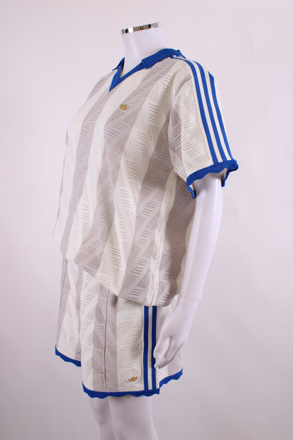 Adidas S/S Polo/Shorts Co-ord White/ Blue M | Medium, Blue