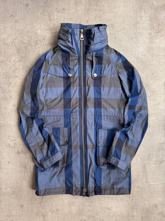 Burberry Brit Blue Nova Check Print Hooded Windbreaker Tech Jacket