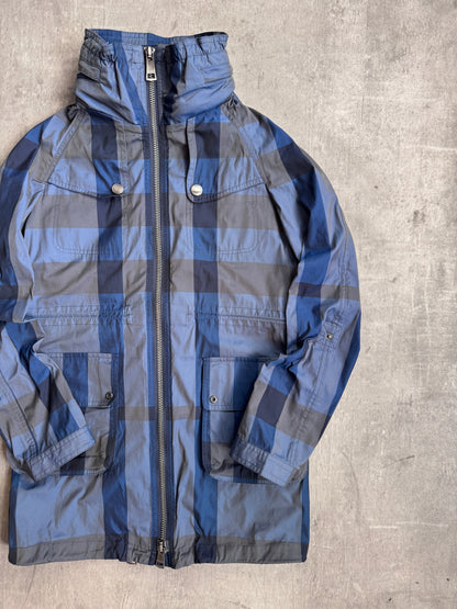 Burberry Brit Blue Nova Check Print Hooded Windbreaker Tech Jacket