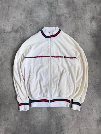 90s Gucci Cream Stripe Zip Up Sweater