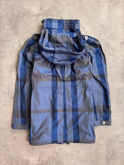 Burberry Brit Blue Nova Check Print Hooded Windbreaker Tech Jacket