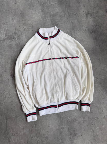90s Gucci Cream Stripe Zip Up Sweater