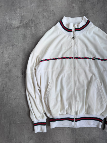 90s Gucci Cream Stripe Zip Up Sweater