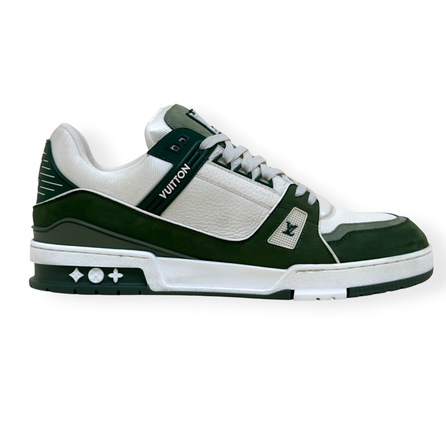 LOUIS VUITTON LEATHER LV TRAINER SNEAKER GREEN / WHITE UK10 | UK 10, Green