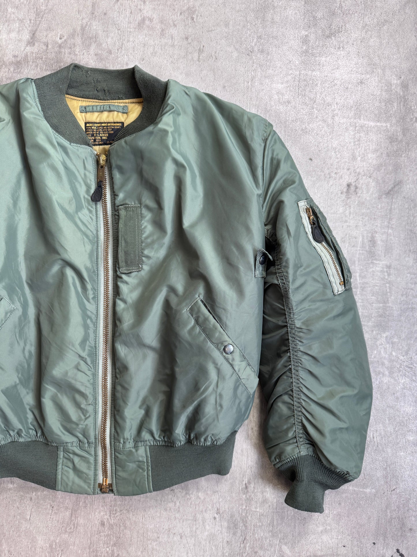 Houston Japan M-A1 Green Nylon Rib Knit Detailed Bomber