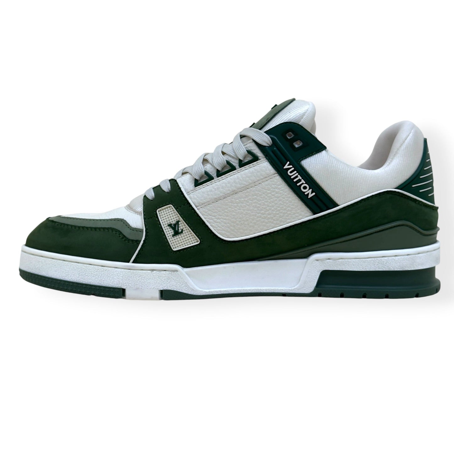 LOUIS VUITTON LEATHER LV TRAINER SNEAKER GREEN / WHITE UK10 | UK 10, Green