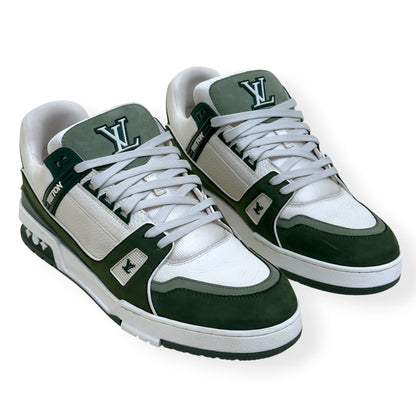 LOUIS VUITTON LEATHER LV TRAINER SNEAKER GREEN / WHITE UK10 | UK 10, Green