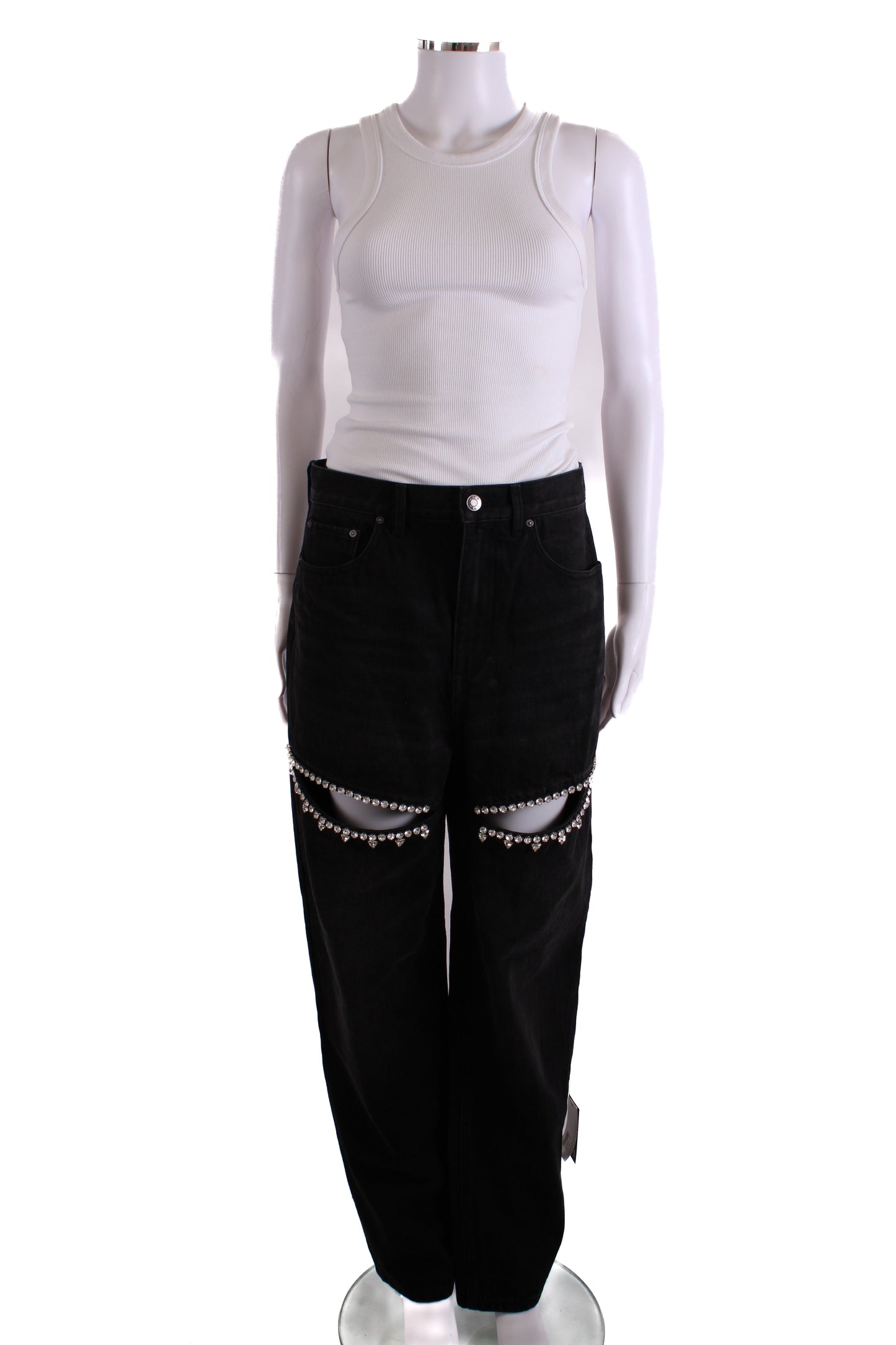 Area Crystal Embellished Jeans Washed Black 28W | O/S, Black