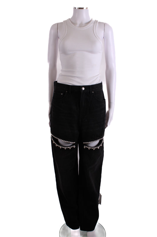 Area Crystal Embellished Jeans Washed Black 28W | O/S, Black
