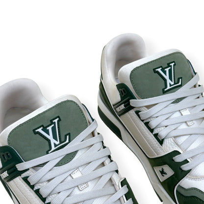 LOUIS VUITTON LEATHER LV TRAINER SNEAKER GREEN / WHITE UK10 | UK 10, Green