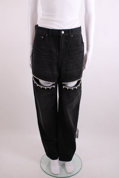Area Crystal Embellished Jeans Washed Black 28W | O/S, Black