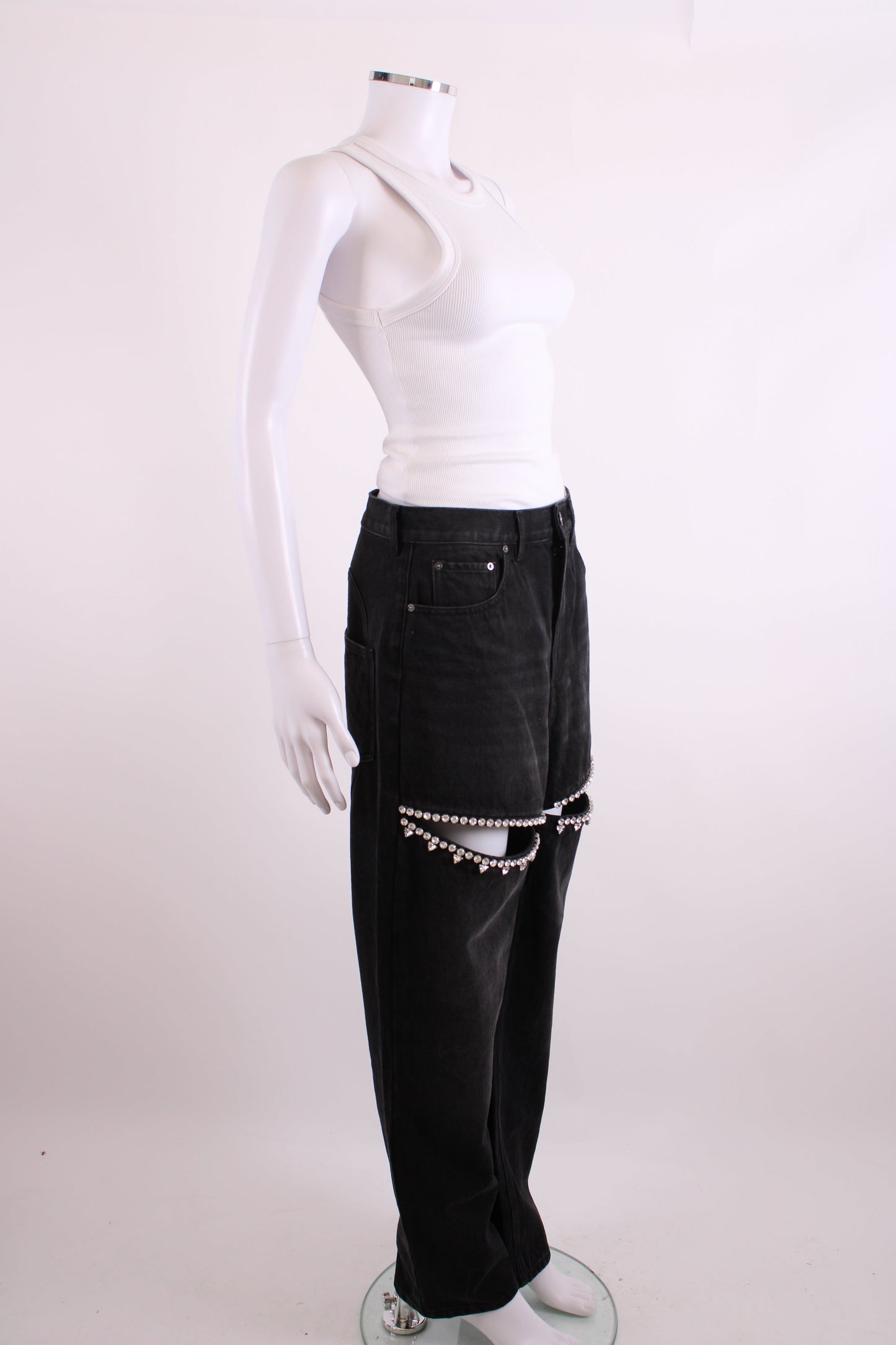 Area Crystal Embellished Jeans Washed Black 28W | O/S, Black