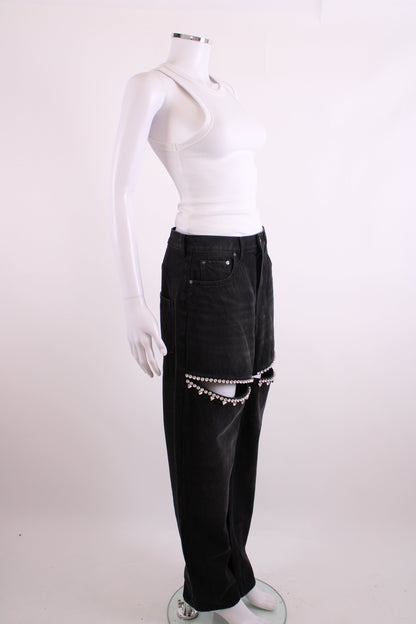 Area Crystal Embellished Jeans Washed Black 28W | O/S, Black