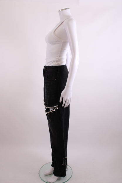 Area Crystal Embellished Jeans Washed Black 28W | O/S, Black