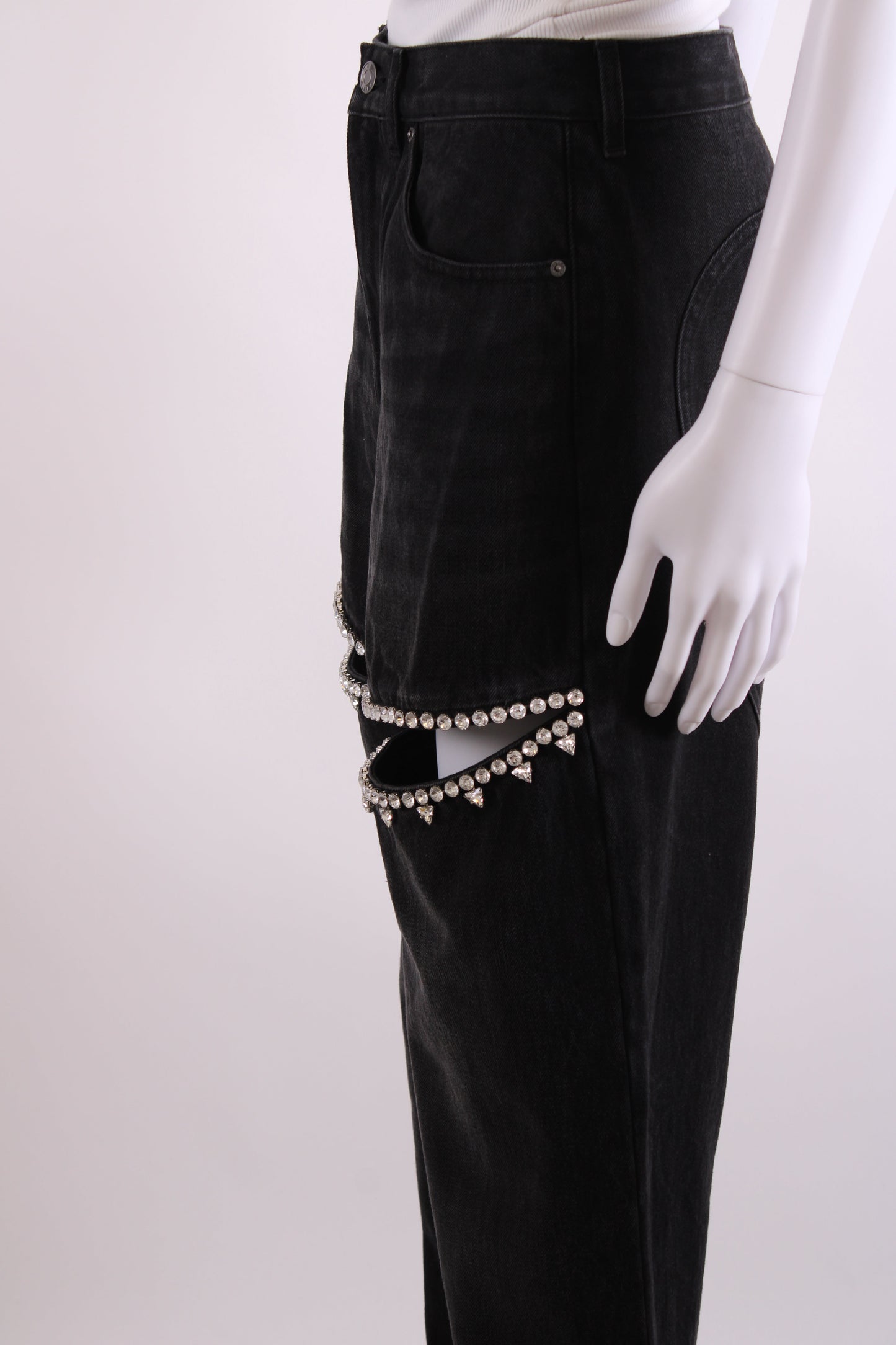 Area Crystal Embellished Jeans Washed Black 28W | O/S, Black