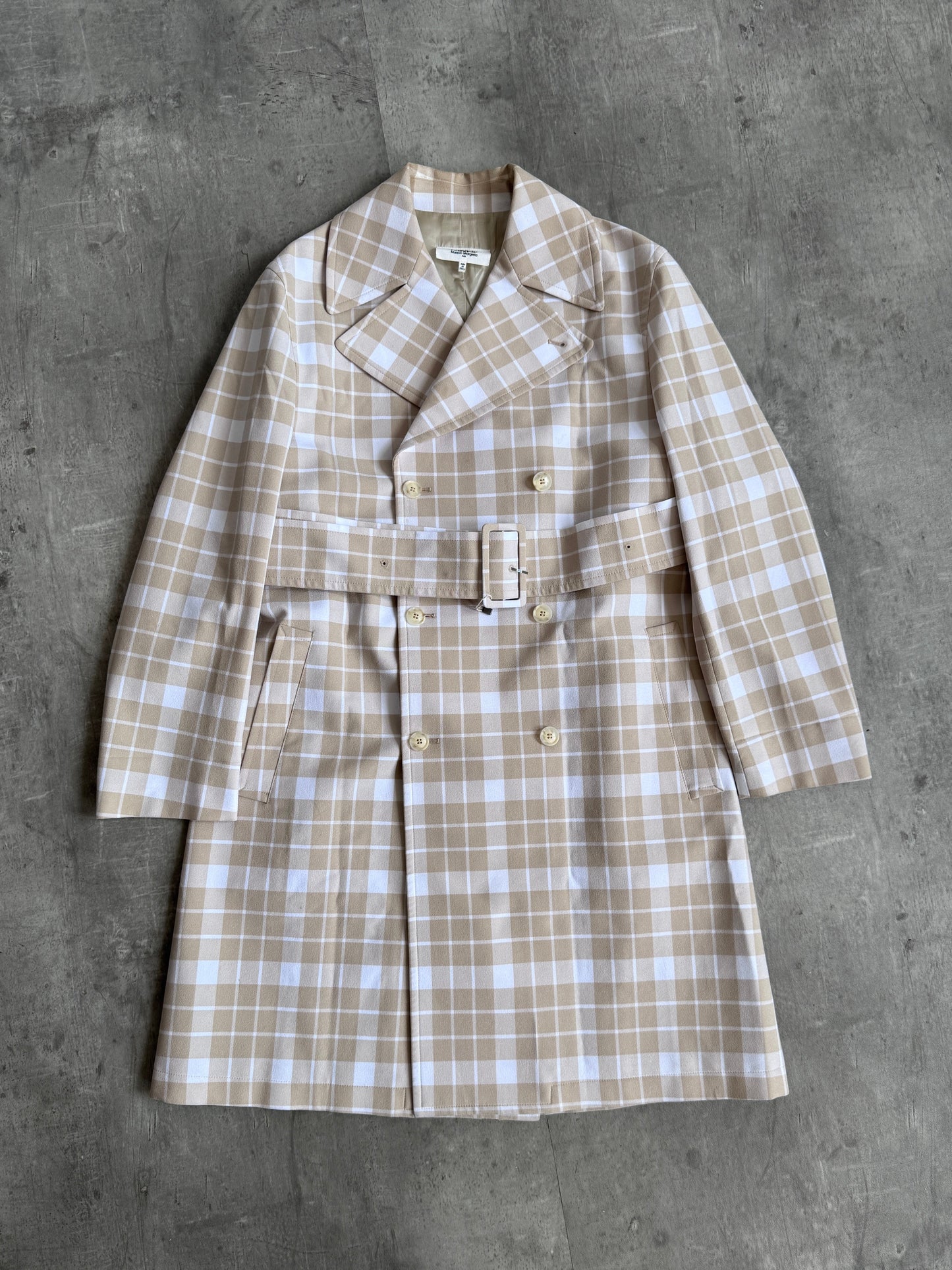 Maison Margiela 6 Double Breasted Beige Check Trench