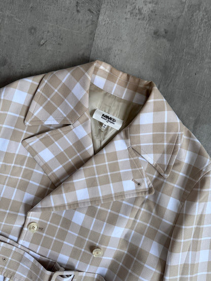 Maison Margiela 6 Double Breasted Beige Check Trench