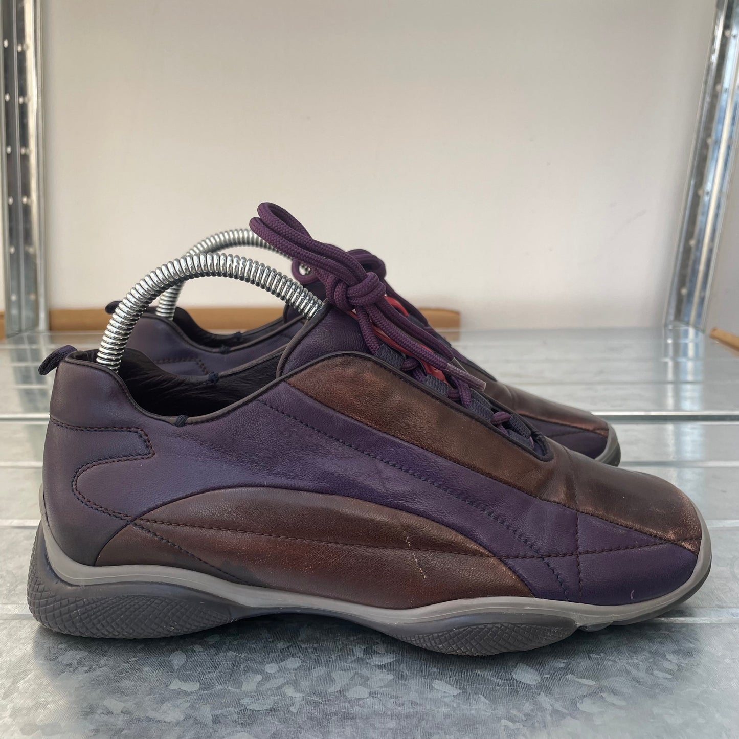 Prada Purple & Brown 00s Leather Trainers | SMALL, Multicoloured