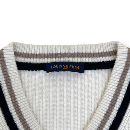LOUIS VUITTON SIGNATURE LOGO V-NECK KNIT PULLOVER WHITE XL | XL, White