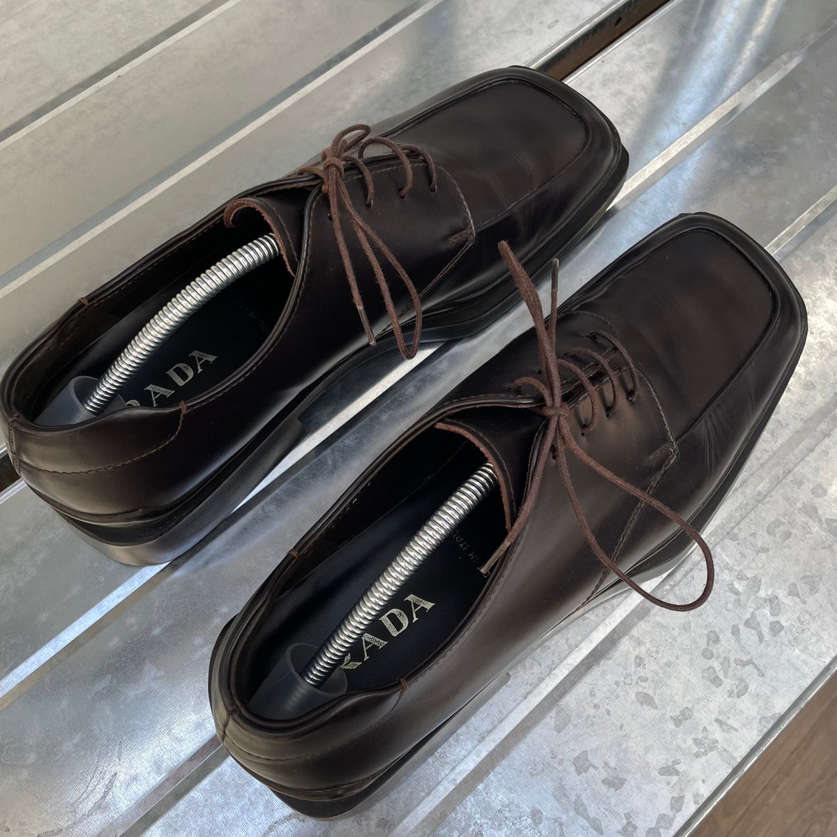 Prada Black FW99 Leather Square Toe Oxford Shoes | LARGE, Black
