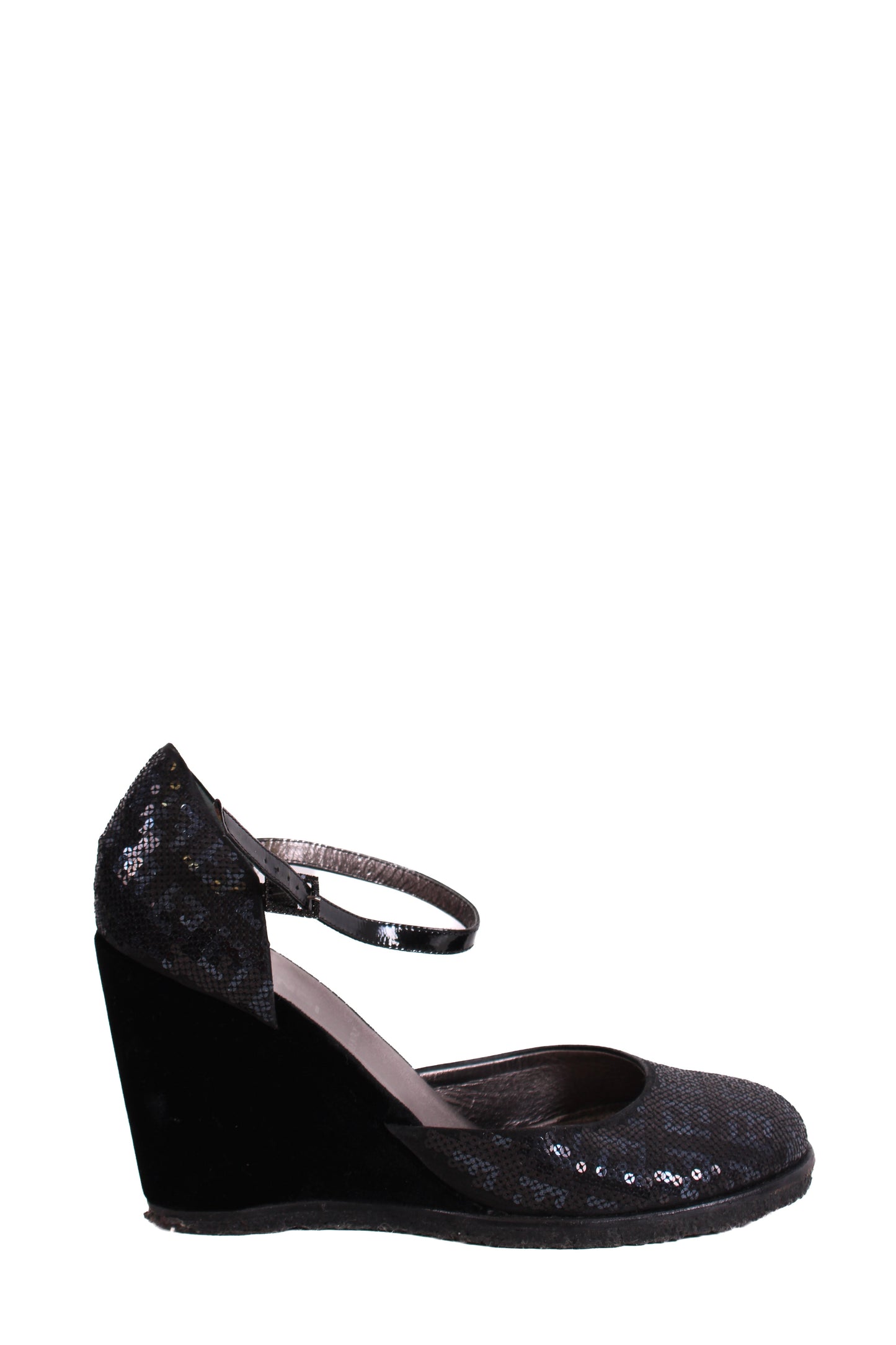 Fendi Sequin Velvet Logo Wedges Navy 36 | O/S, Navy