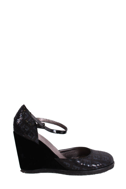 Fendi Sequin Velvet Logo Wedges Navy 36 | O/S, Navy