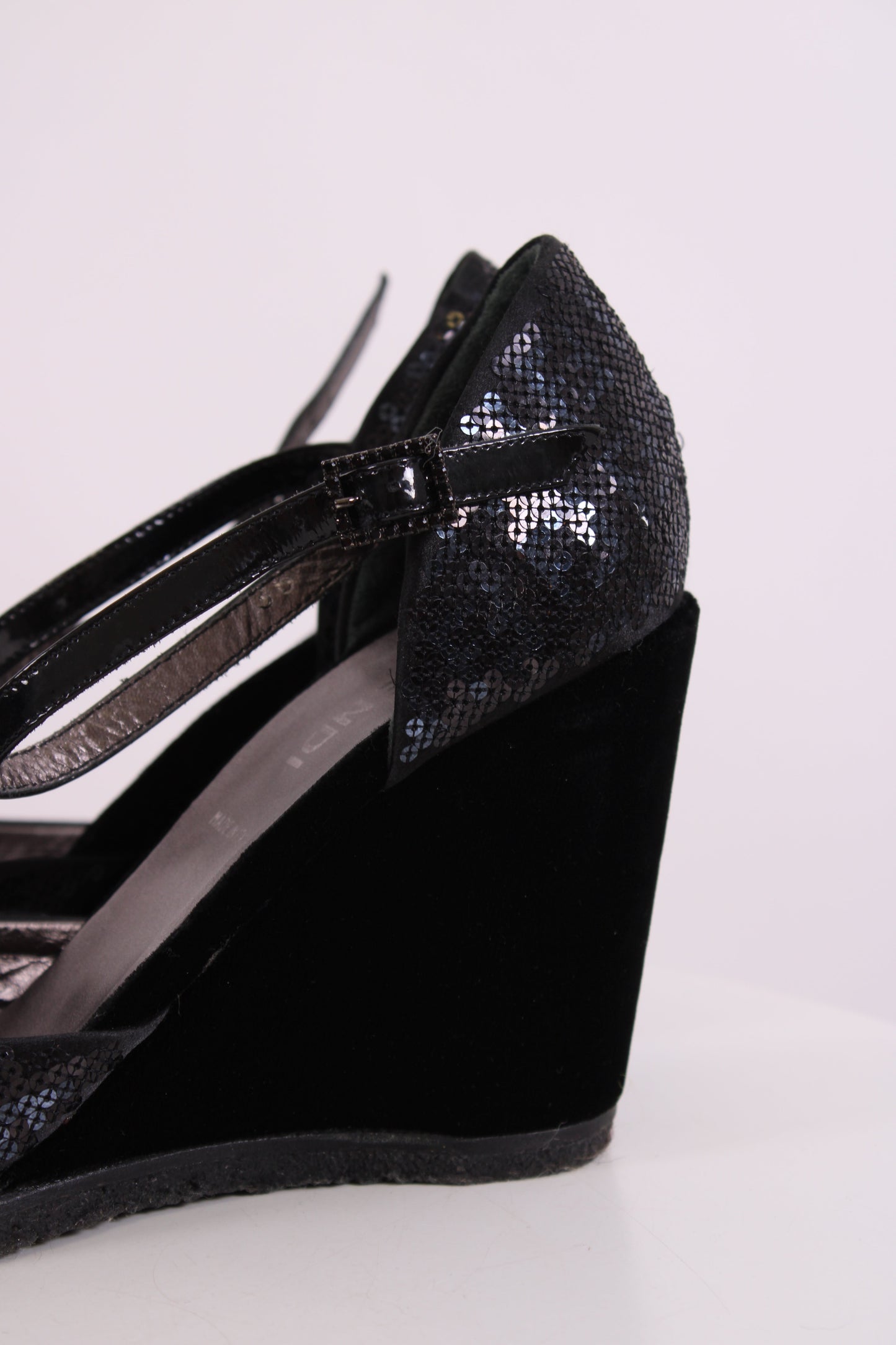Fendi Sequin Velvet Logo Wedges Navy 36 | O/S, Navy