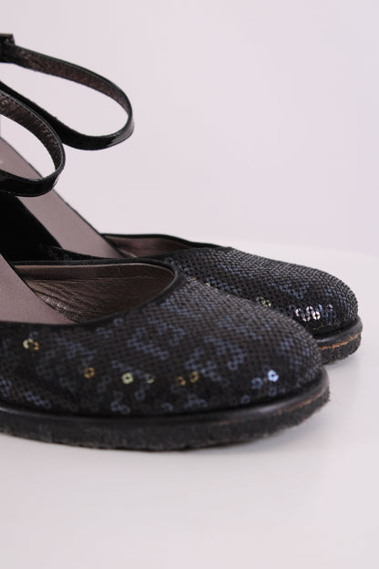 Fendi Sequin Velvet Logo Wedges Navy 36 | O/S, Navy