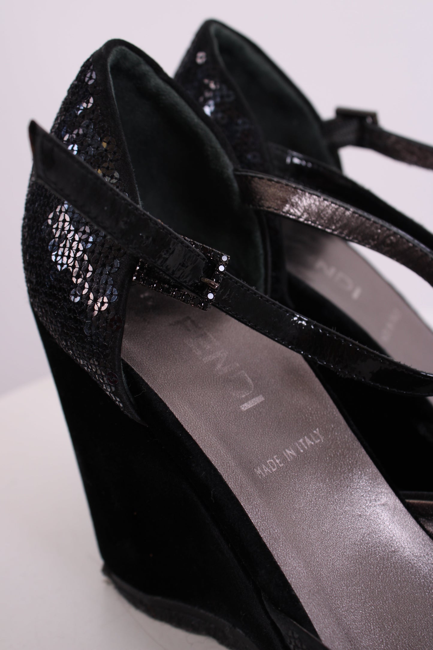 Fendi Sequin Velvet Logo Wedges Navy 36 | O/S, Navy