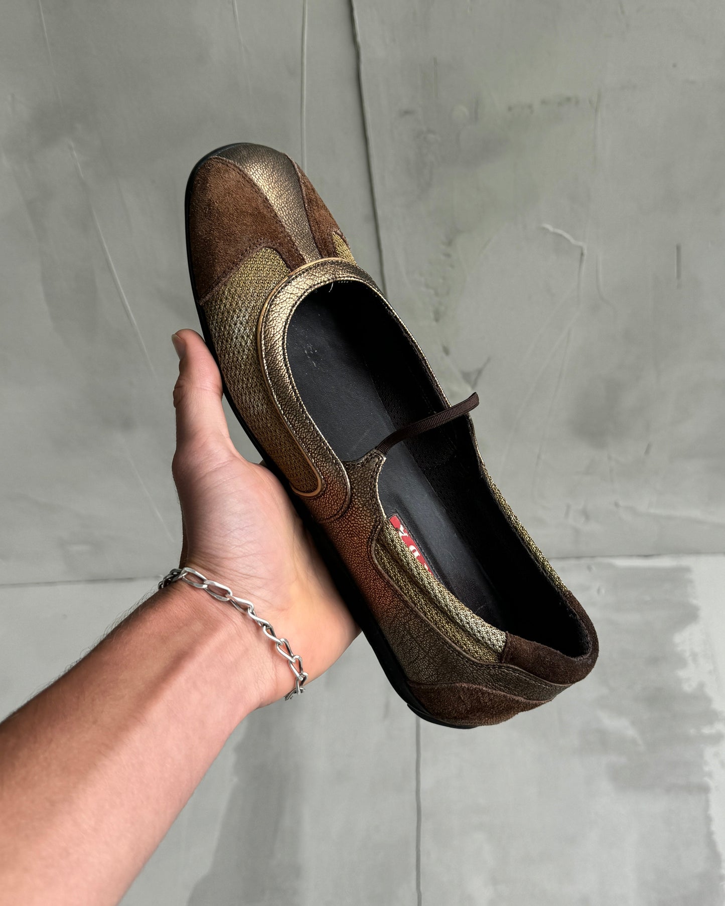 PRADA 2000'S BROWN & METALLIC SUEDE BALLET FLATS - EU 39 / UK 6 | UK 7, Brown