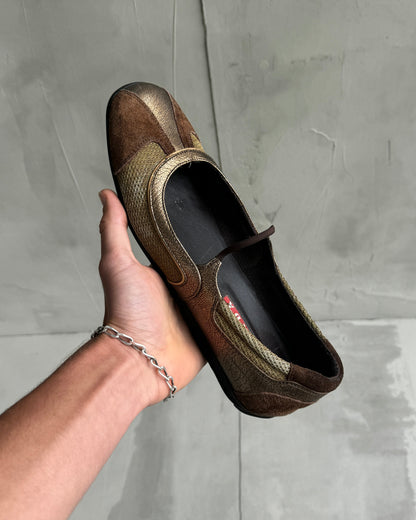 PRADA 2000'S BROWN & METALLIC SUEDE BALLET FLATS - EU 39 / UK 6 | UK 7, Brown