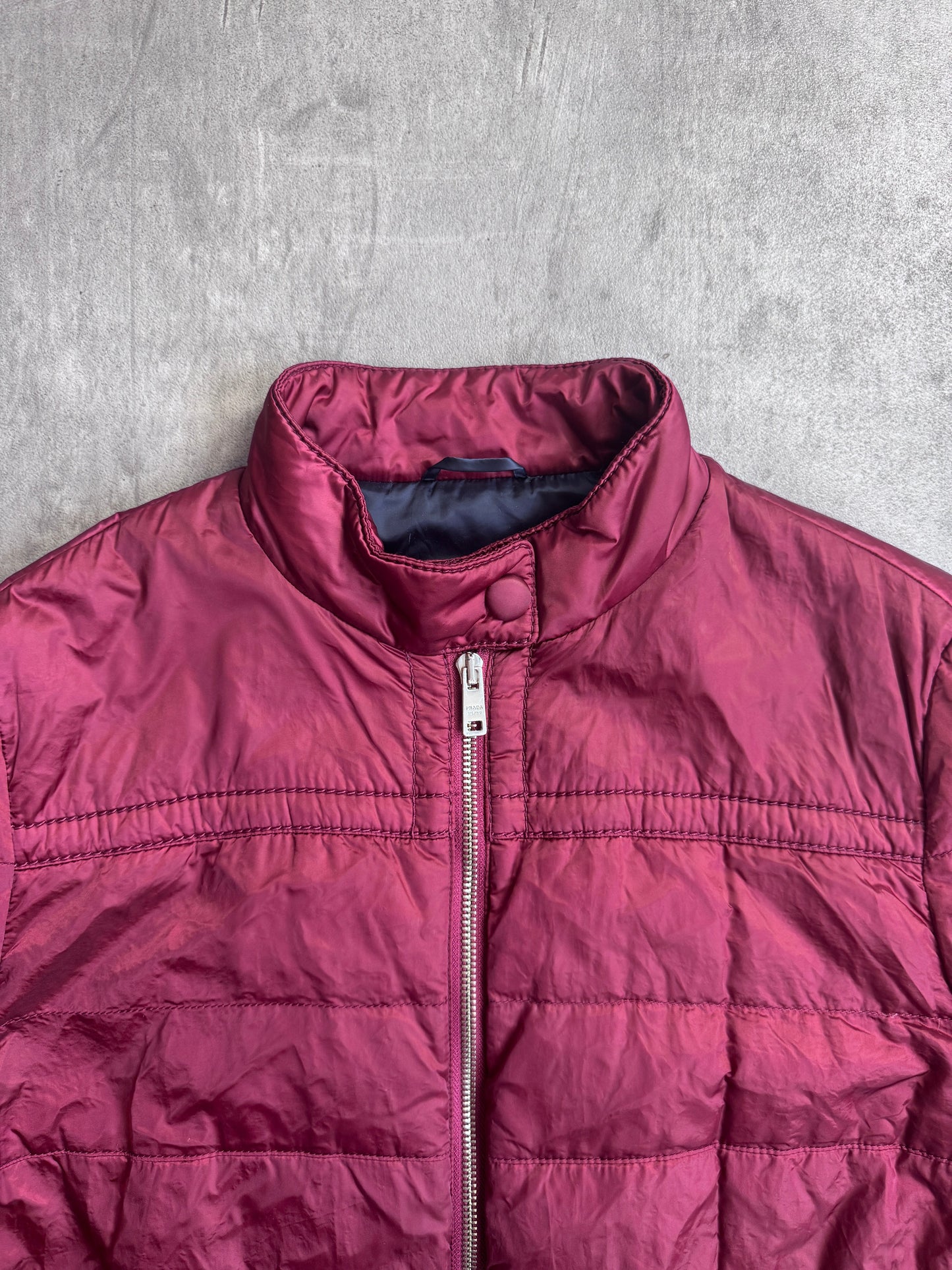 Prada Burgundy Quilted Down Feather Dual Zip Puffer Jacket