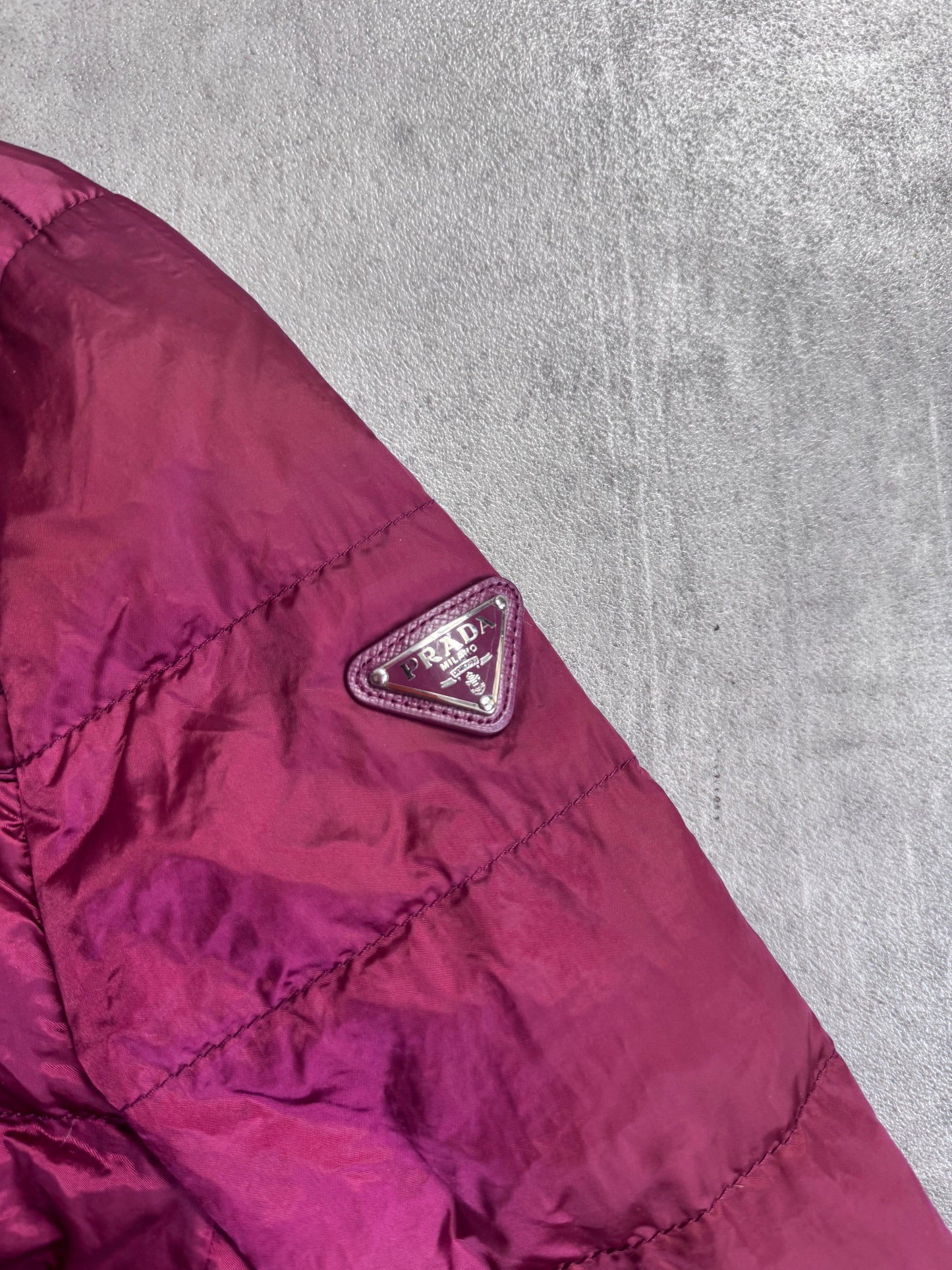 Prada Burgundy Quilted Down Feather Dual Zip Puffer Jacket