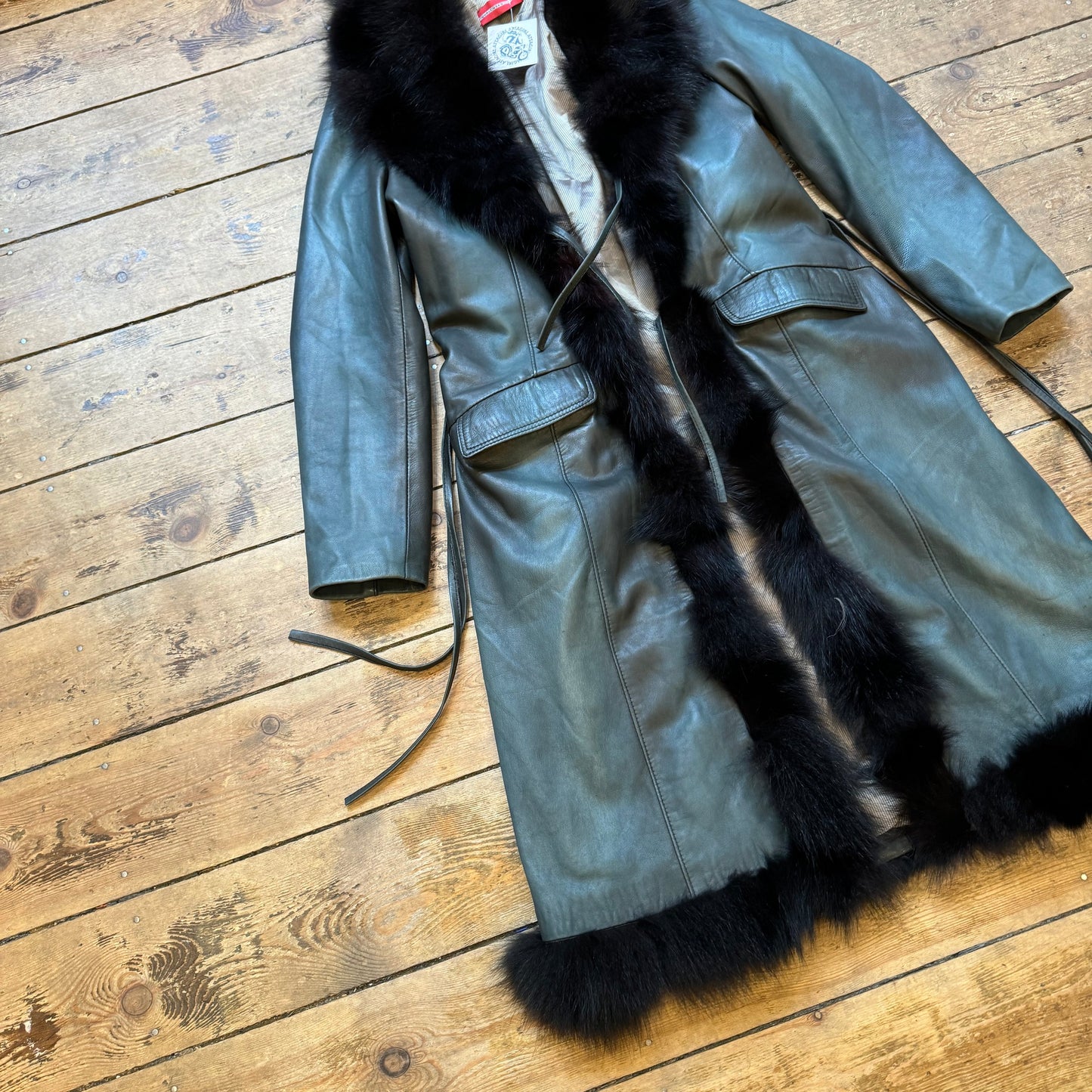 Petrol Leather & Fur Coat