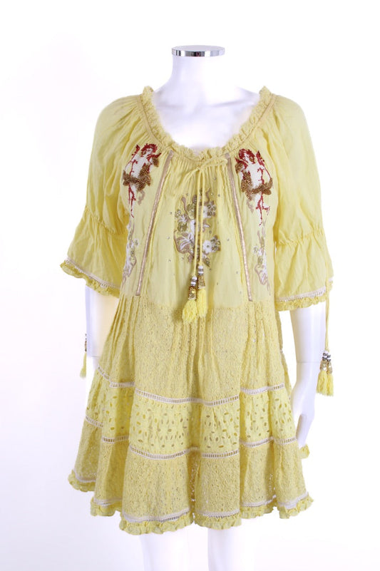 Las Noches Ibiza S/S Embroidered Tunic Dress Yellow S | Default Title, Red