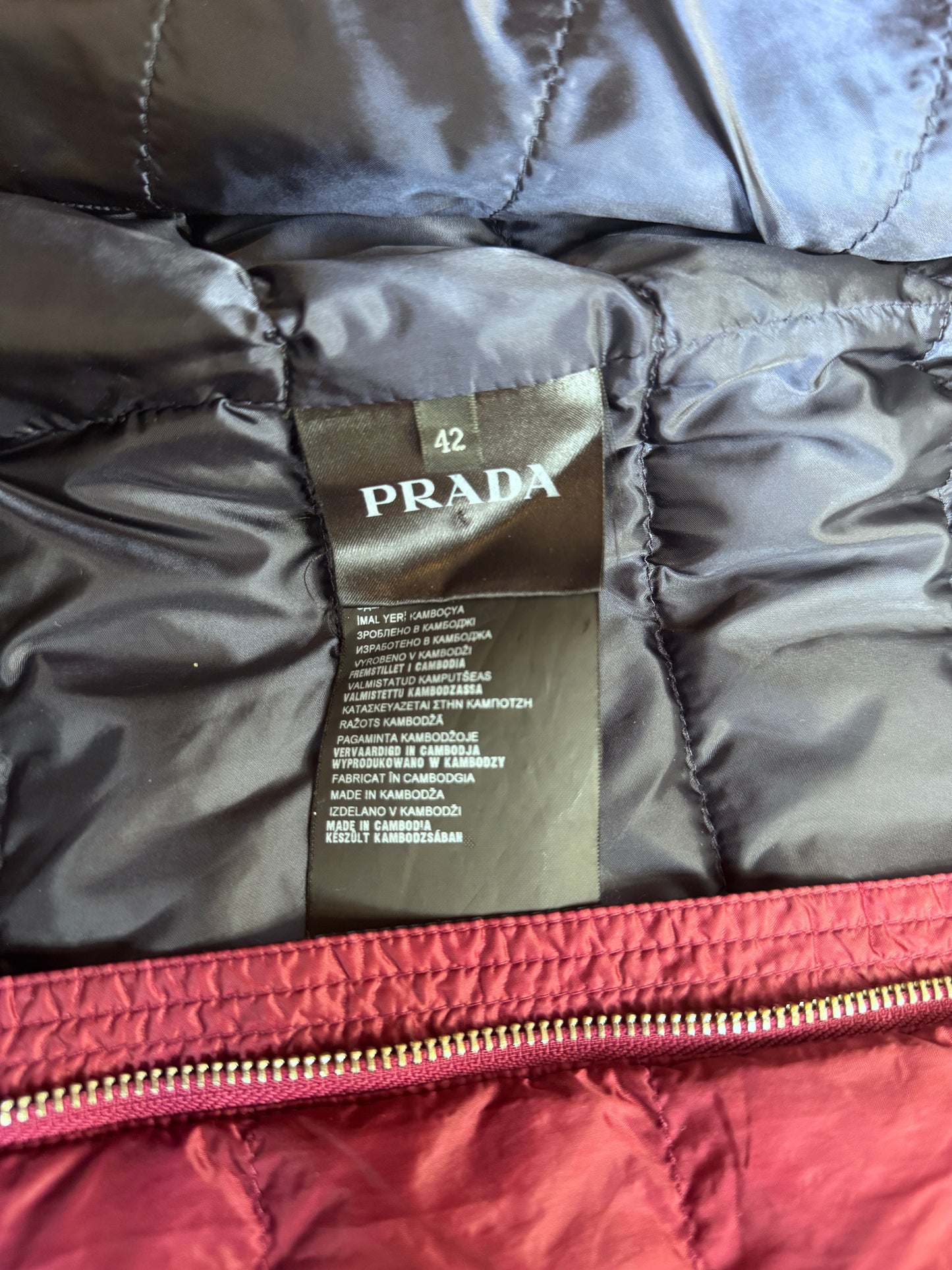 Prada Burgundy Quilted Down Feather Dual Zip Puffer Jacket